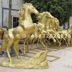 玻璃鋼仿銅奔馬，公園動物雕塑