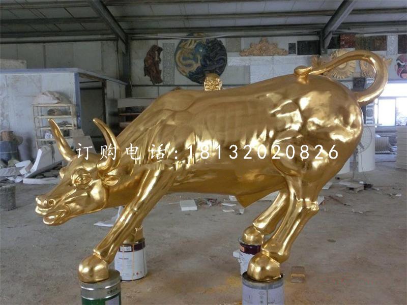 玻璃鋼仿銅華爾街牛，街邊景觀動物雕塑