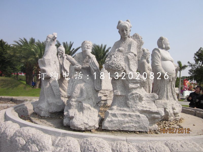 大理石八仙雕塑，石雕神像