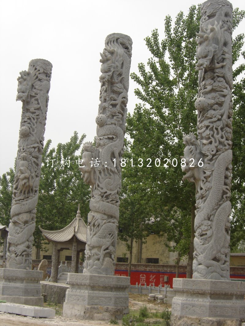 盤(pán)龍柱石雕，廣場(chǎng)石雕龍柱