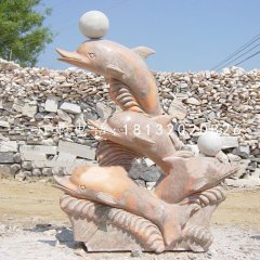 海豚戲球石雕 晚霞紅動(dòng)物石雕