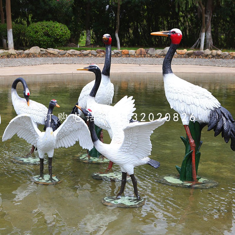 玻璃鋼仿真仙鶴，動(dòng)物雕塑，公園景觀雕塑 (4).jpg