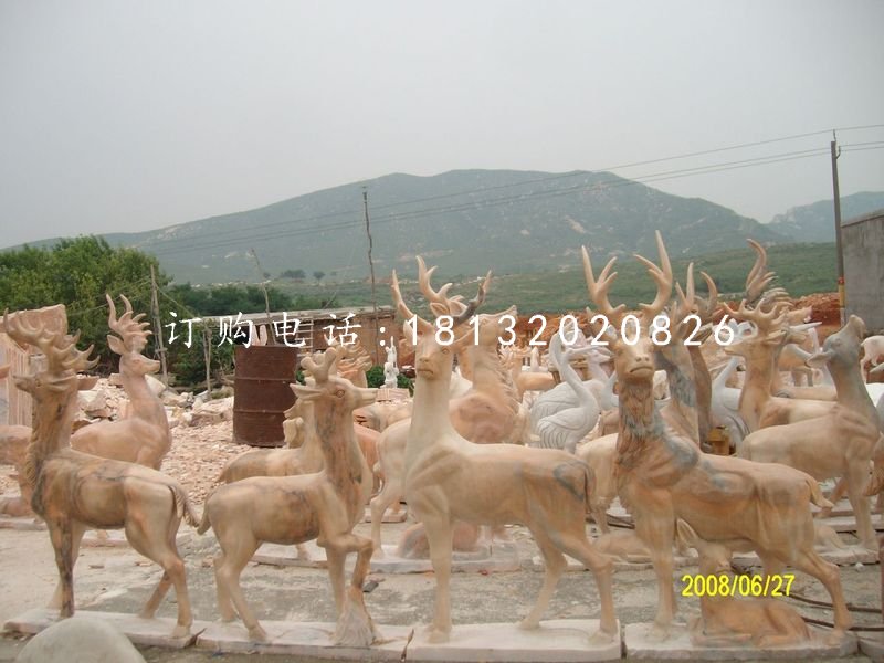 小鹿石雕，晚霞紅動物雕塑.jpg