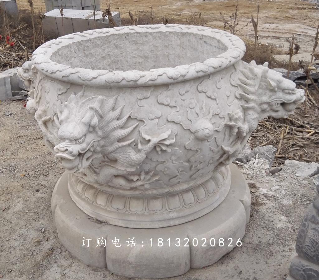 漢白玉水缸雕塑，龍浮雕水缸.jpg