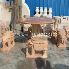 晚霞紅桌椅，象桌象凳石雕