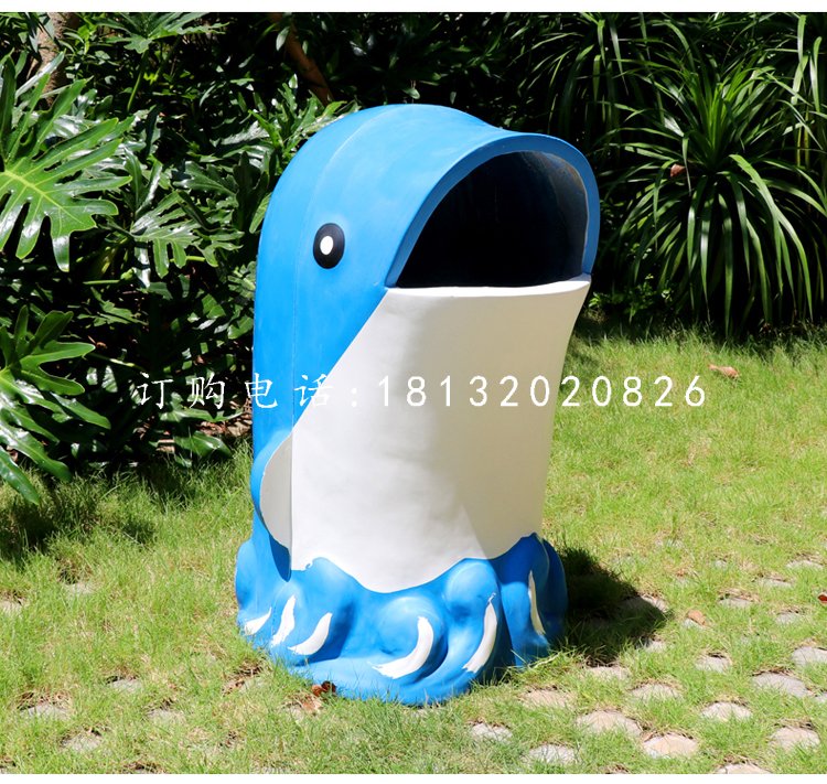 海豚造型垃圾桶雕塑，玻璃鋼卡通垃圾桶