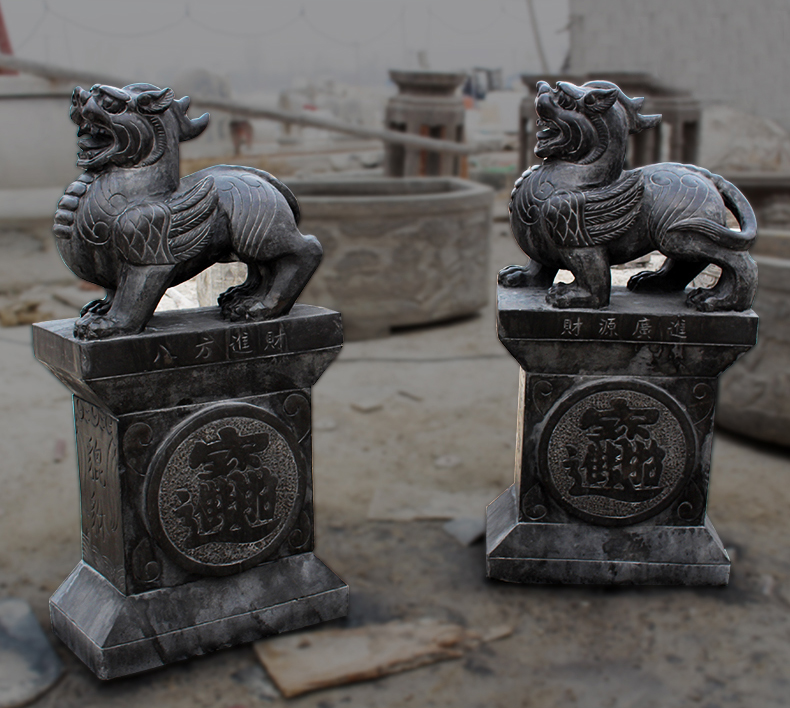 八方進(jìn)財石雕，仿古貔貅雕塑