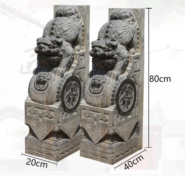 青石獅子門墩，仿古石門墩