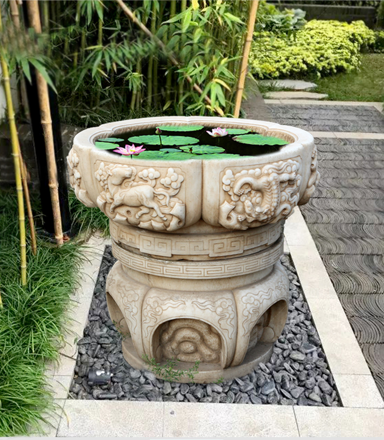 庭院景觀魚(yú)缸，石雕魚(yú)缸