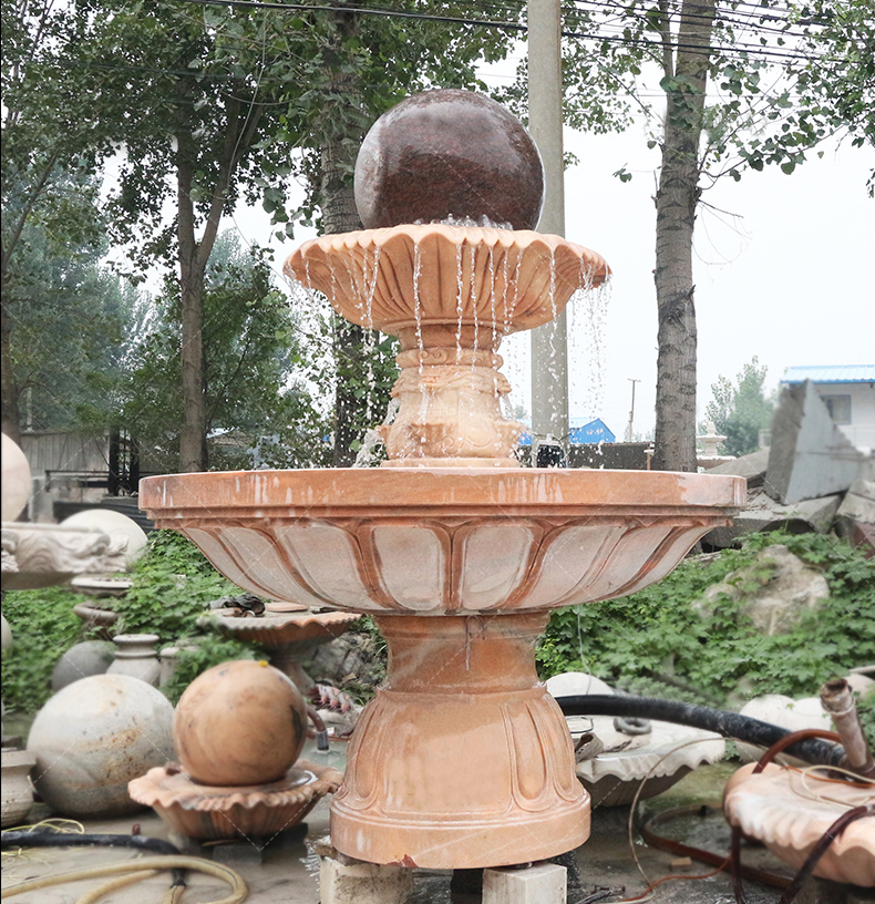 晚霞紅風(fēng)水球噴泉石雕，酒店景觀石雕