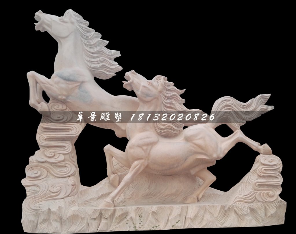 奔馬石雕，晚霞紅石雕馬