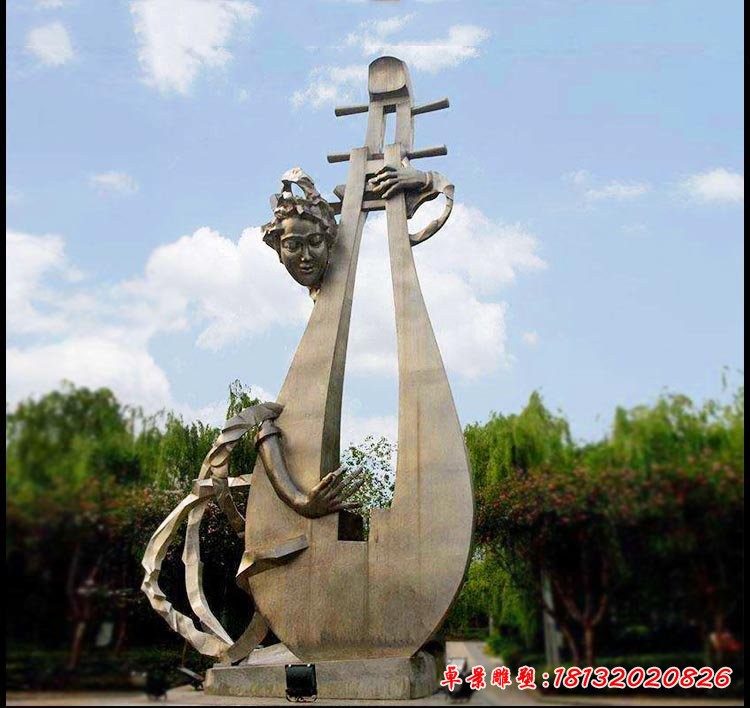 大型抽象創(chuàng)意女人彈琵琶廣場景觀雕塑，人物銅雕塑[1][1]