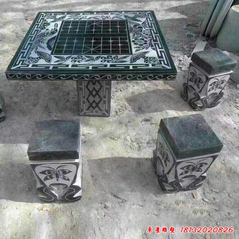 可下棋的桌子石雕，青石方桌方凳