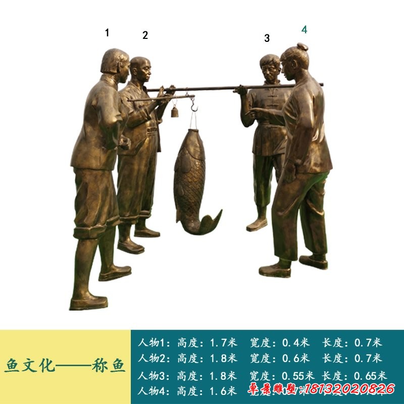 稱魚(yú)的人物銅雕