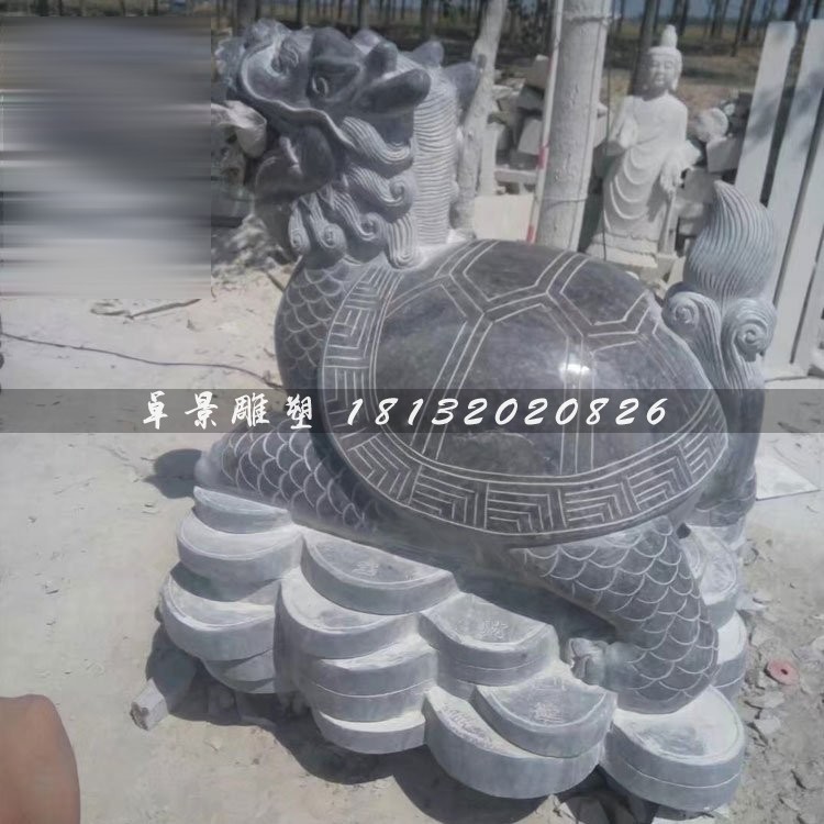 招財(cái)龍龜?shù)袼?，石雕龍?