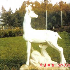 母子鹿石雕，漢白玉動物雕塑
