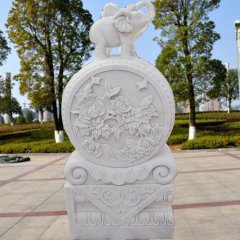 抱鼓石石雕，漢白玉門墩雕塑