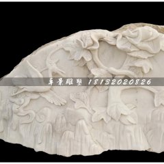仙鶴石浮雕，漢白玉石浮雕