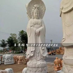 三面觀音石雕，晚霞紅送子觀音雕塑