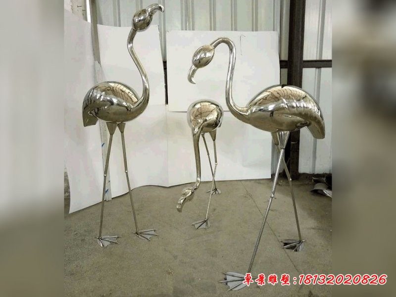 公園動(dòng)物不銹鋼火烈鳥雕塑