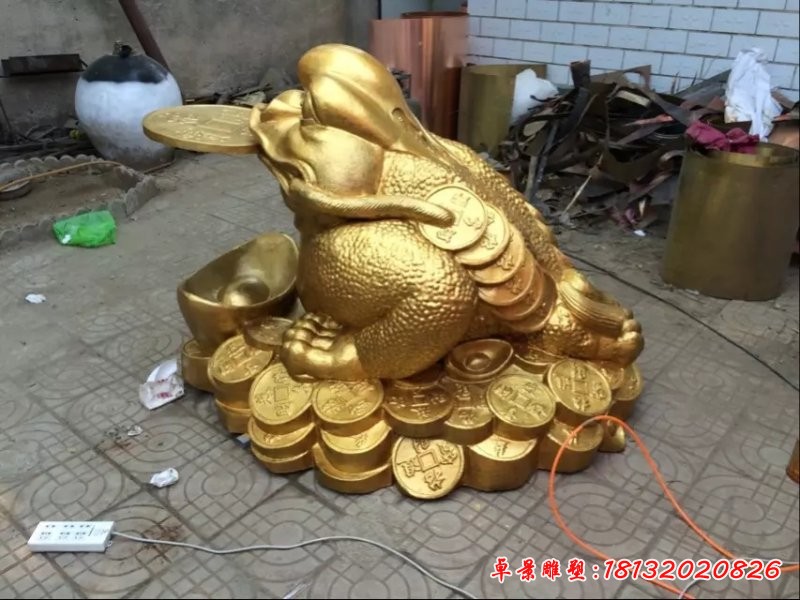 招財(cái)金蟾銅雕，貼金銅金蟾雕塑
