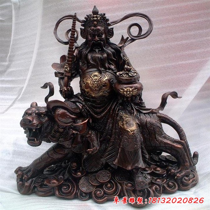 銅財(cái)神雕塑，財(cái)神騎虎銅雕