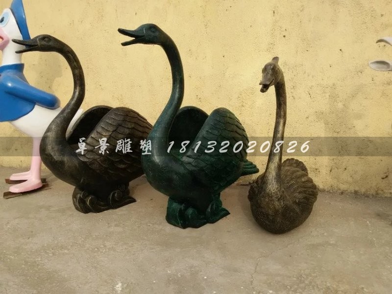 玻璃鋼天鵝雕塑,仿銅天鵝雕塑