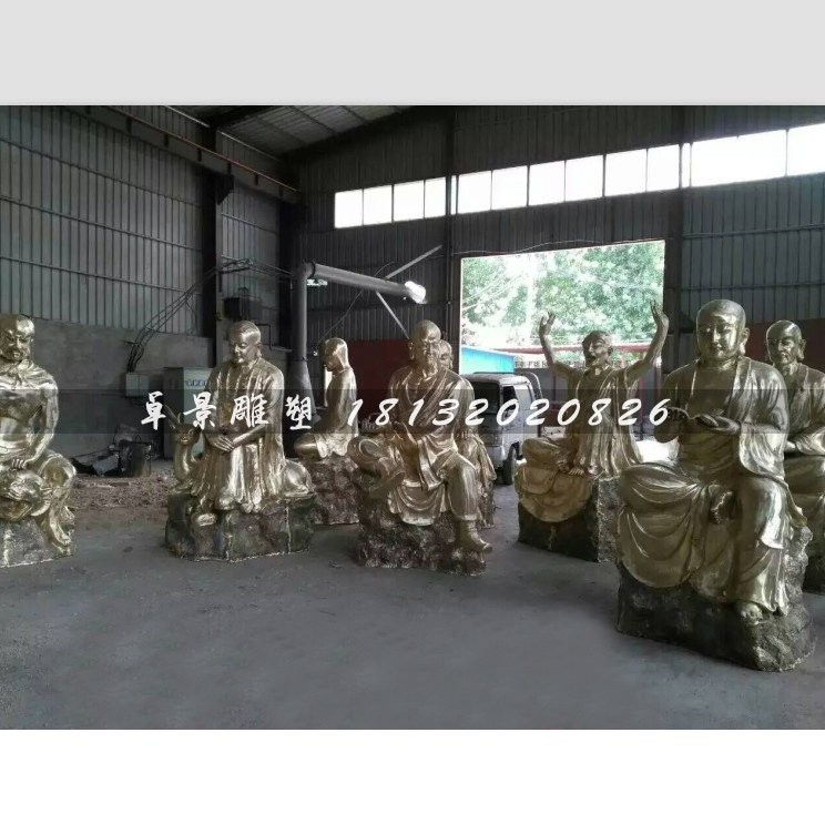 玻璃鋼十八羅漢雕塑，仿銅玻璃鋼雕塑