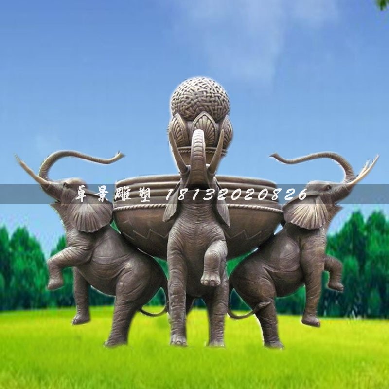 大象噴泉銅雕，公園動(dòng)物噴泉銅雕