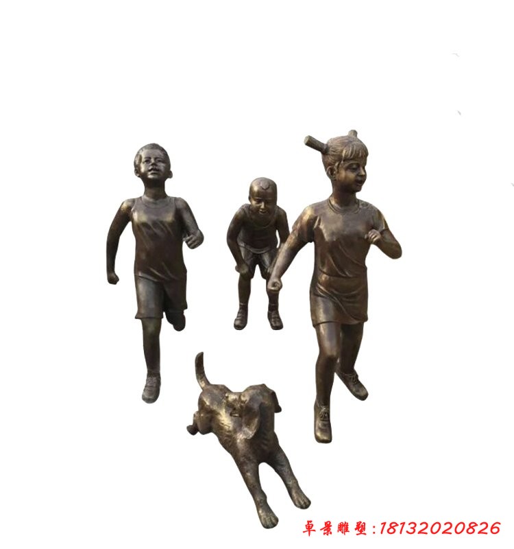 小孩玩耍銅雕，公園小品銅雕