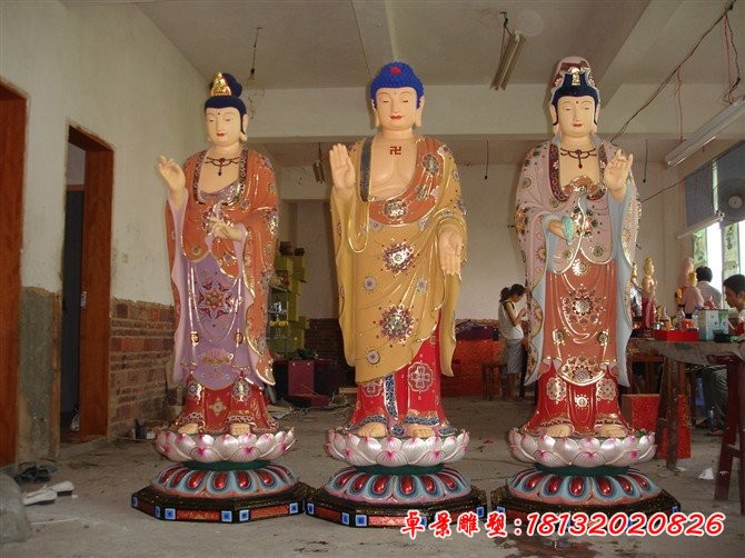 玻璃鋼西方三圣雕塑，彩繪佛像雕塑