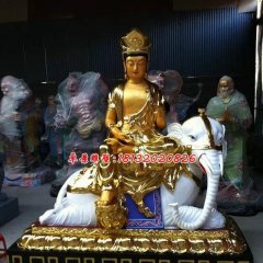 玻璃鋼普賢菩薩雕塑，玻璃鋼貼金雕塑