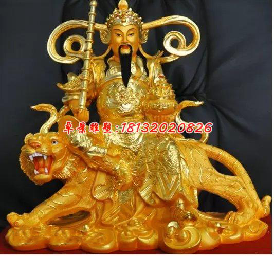 玻璃鋼騎虎財(cái)神，玻璃鋼貼金神仙雕塑