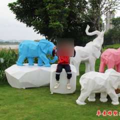 玻璃鋼粉紅小象雕塑，玻璃鋼抽象動物雕塑