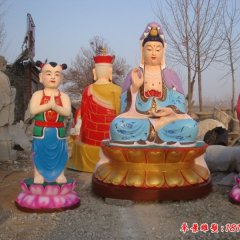 觀音菩薩與善財(cái)童子雕塑，玻璃鋼佛像雕塑