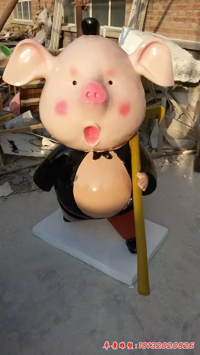 卡通豬八戒雕塑，玻璃鋼卡通動物雕塑