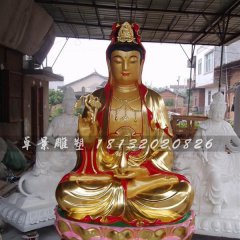 坐式觀音雕塑，玻璃鋼貼金彩繪觀音