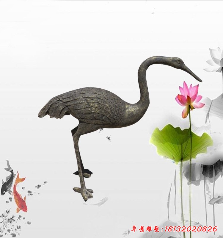 玻璃鋼丹頂鶴，仿銅動物雕塑
