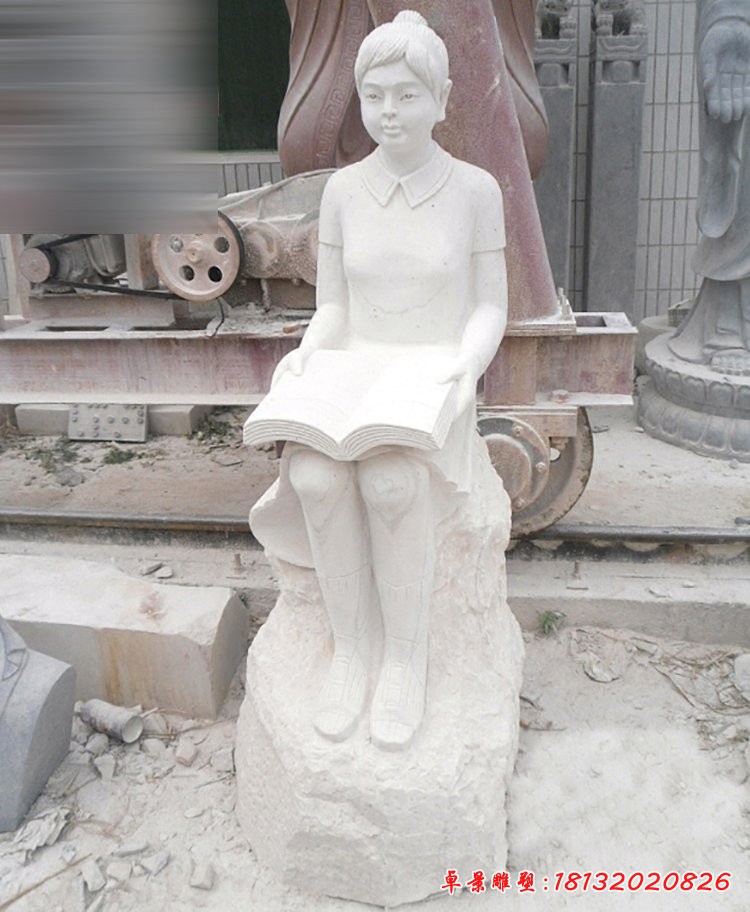 看書女孩石雕，校園景觀人物石雕
