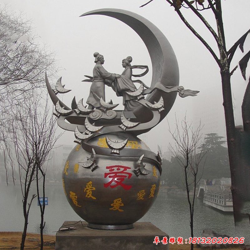 不銹鋼牛郎織女雕塑，公園不銹鋼雕塑