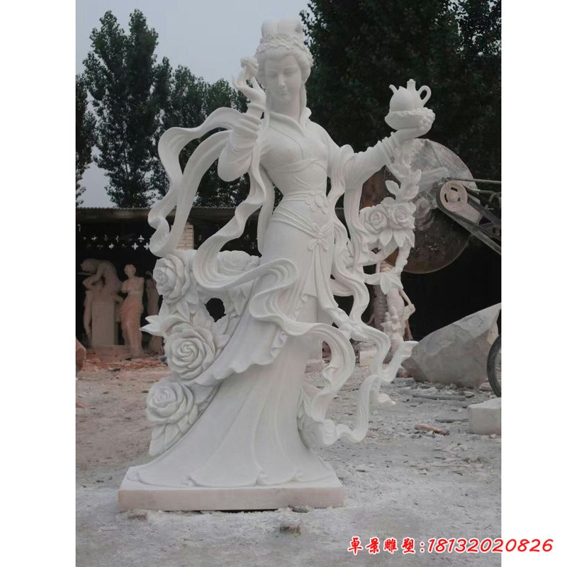 漢白玉仙女雕塑，石雕天女散花
