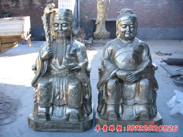 銅雕土地公土地婆,神仙銅雕