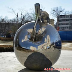 不銹鋼廣場(chǎng)鏡面蘋果雕塑
