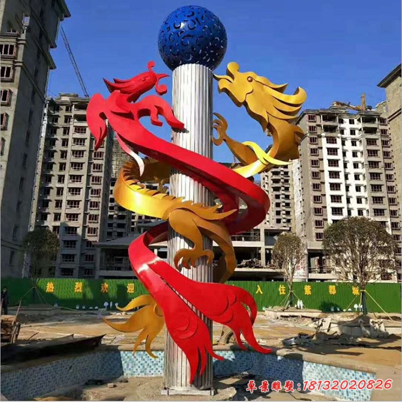 廣場(chǎng)龍柱不銹鋼雕塑