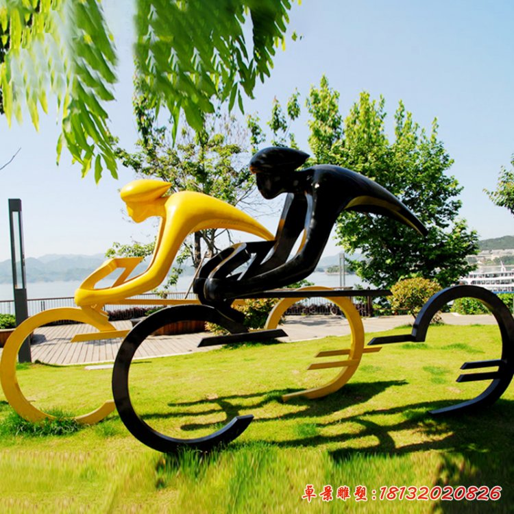 不銹鋼抽象騎單車人物擺件，公園景觀擺件