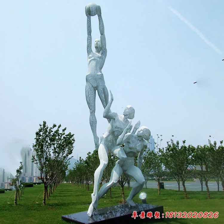 不銹鋼打籃球雕塑，公園不銹鋼人物雕塑