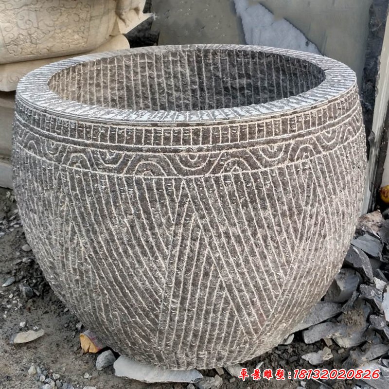 青石水缸，仿古水缸石雕