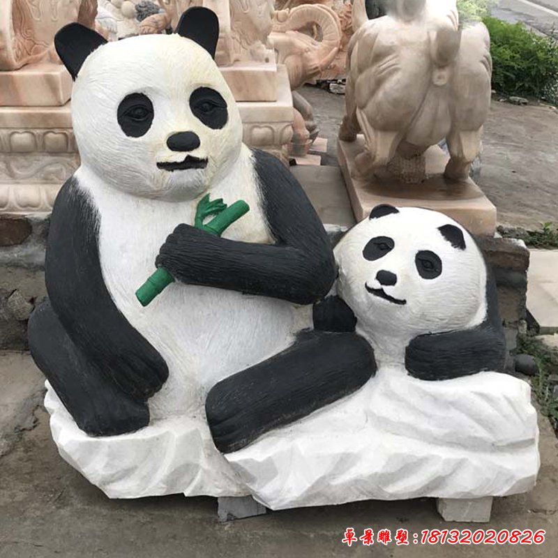 母子熊貓石雕,公園動物石雕