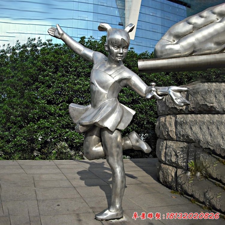 踢毽子的女孩雕塑，不銹鋼人物雕塑(1)