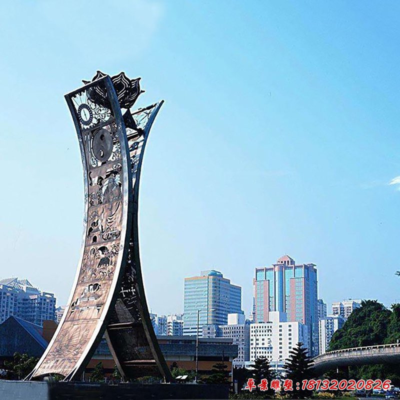 大型創(chuàng)意鏤空花朵廣場景觀，不銹鋼雕塑 (2)